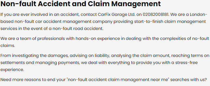 Non-fault Accident and Claim Management